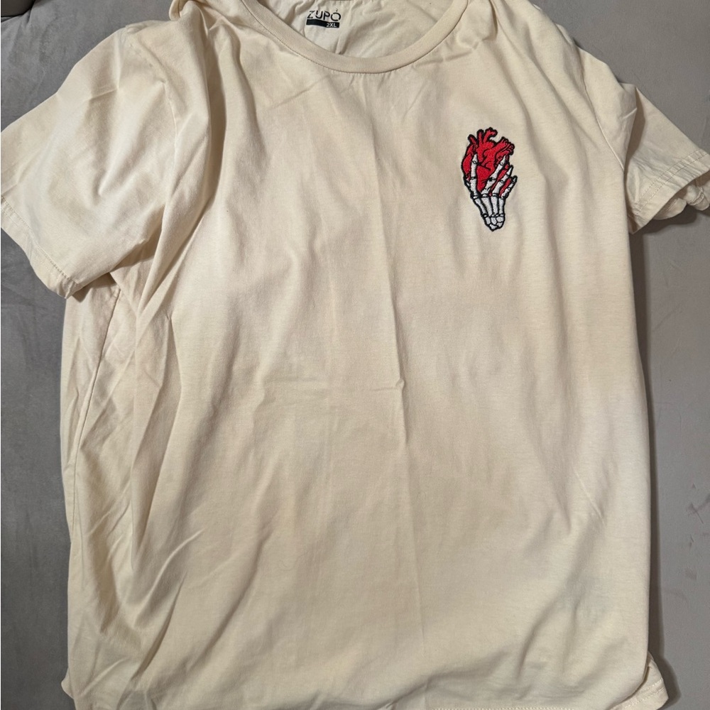 Cream Tee with Red Skeleton Graphic